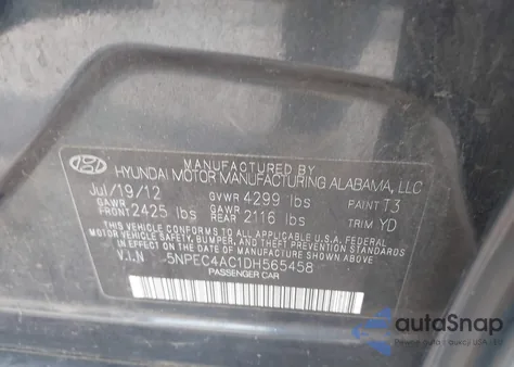 2013 Hyundai Sonata Limited from USA, damaged, VIN 5NPEC4AC1DH565458